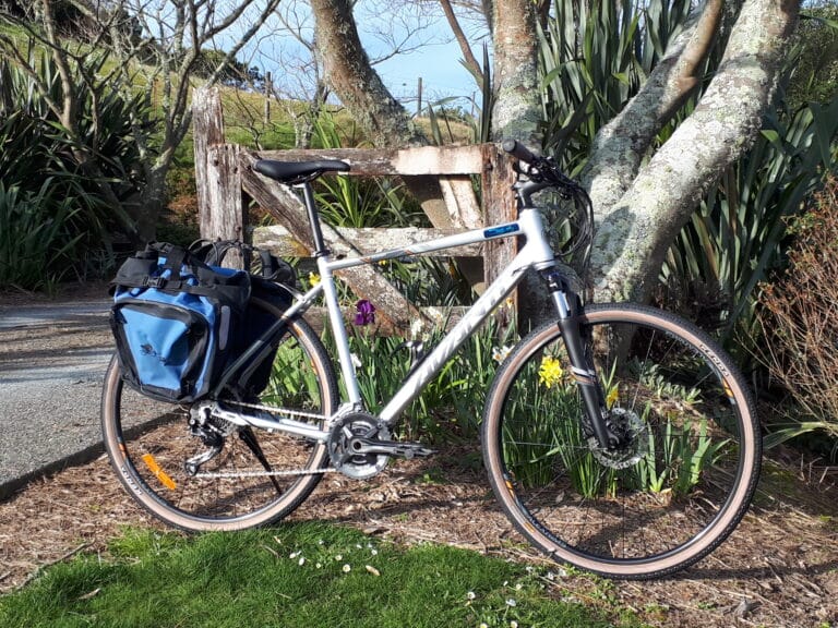 Gravel/adventure bike with pannier bags